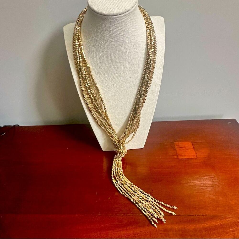 Chico’s Gold Beaded Knot Necklace Chunky Retro 80s 90s Multistrand Heavy Casual - Picture 3 of 10